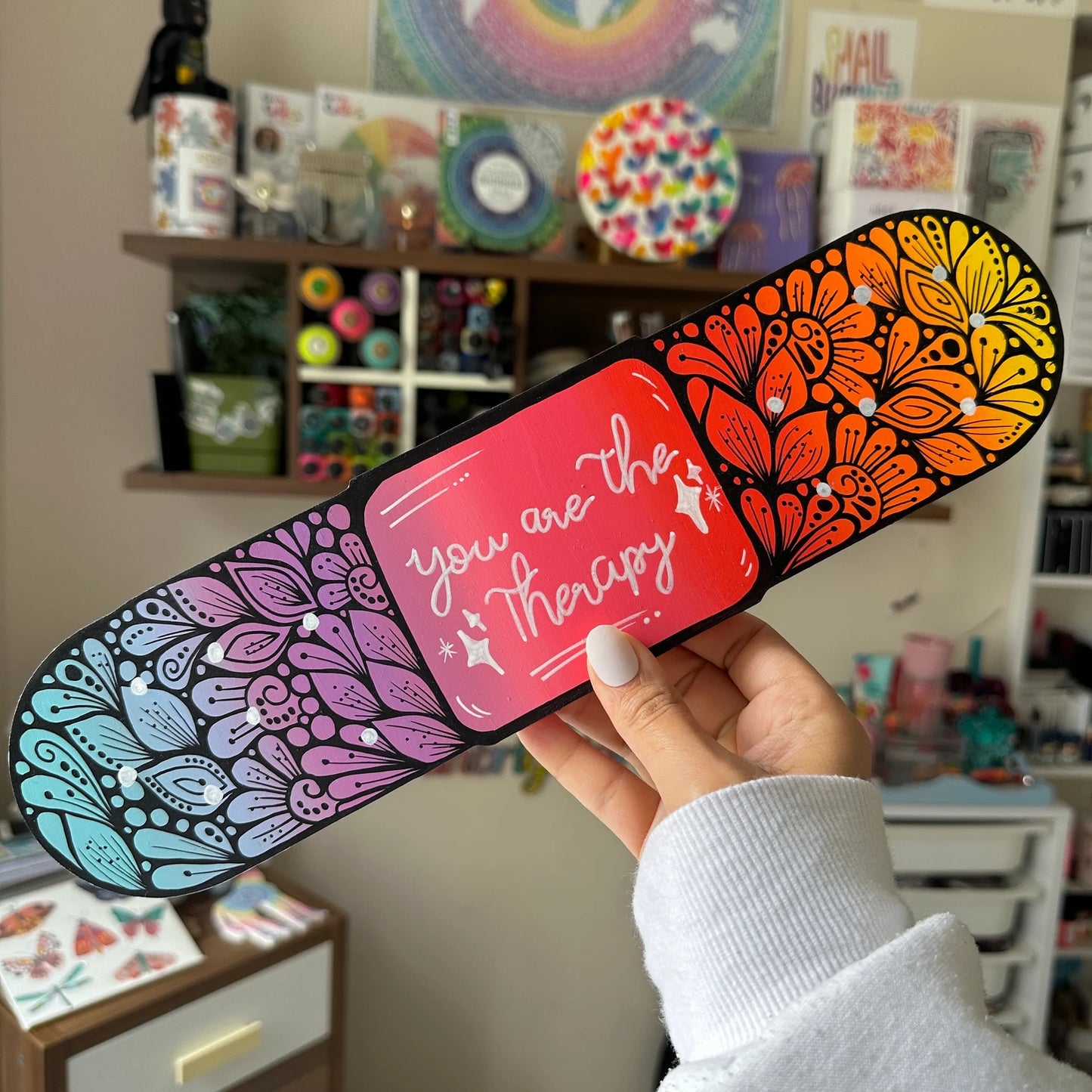 Hand drawn zentangle on a wooden plaster