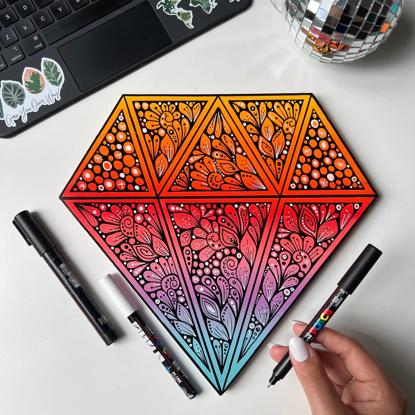 Zentangle rainbow diamond