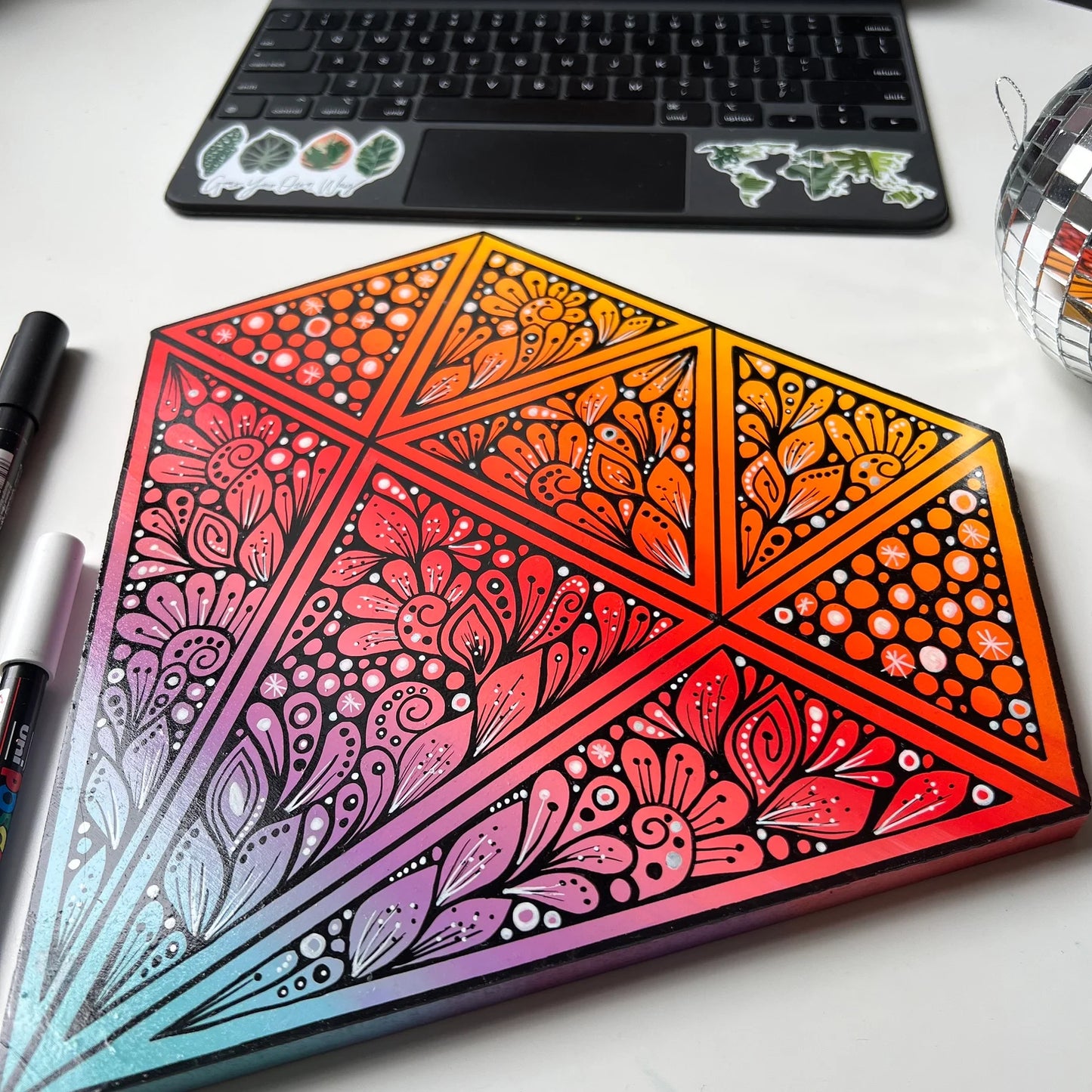 Zentangle rainbow diamond
