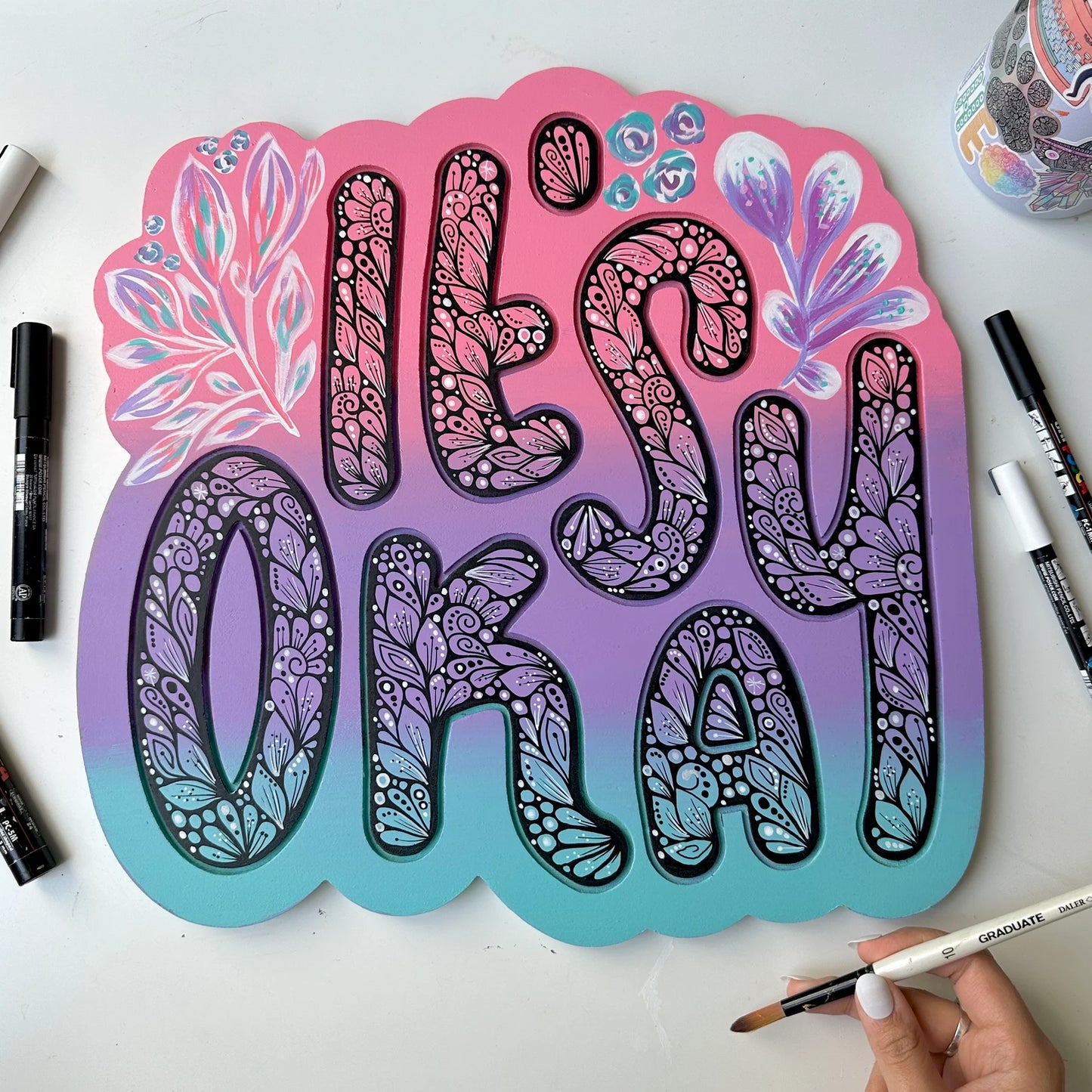 Zentangle it’s okay wooden - wall decor - wall art