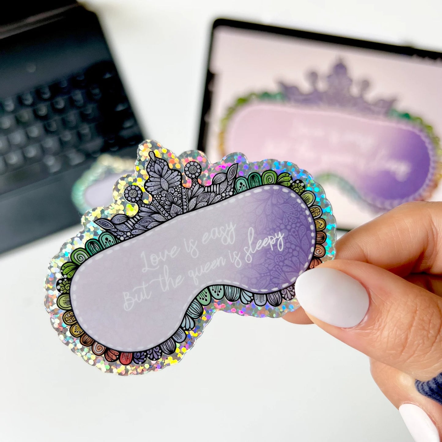 Love is easy but the queen is sleepy mandala waterproof stickers