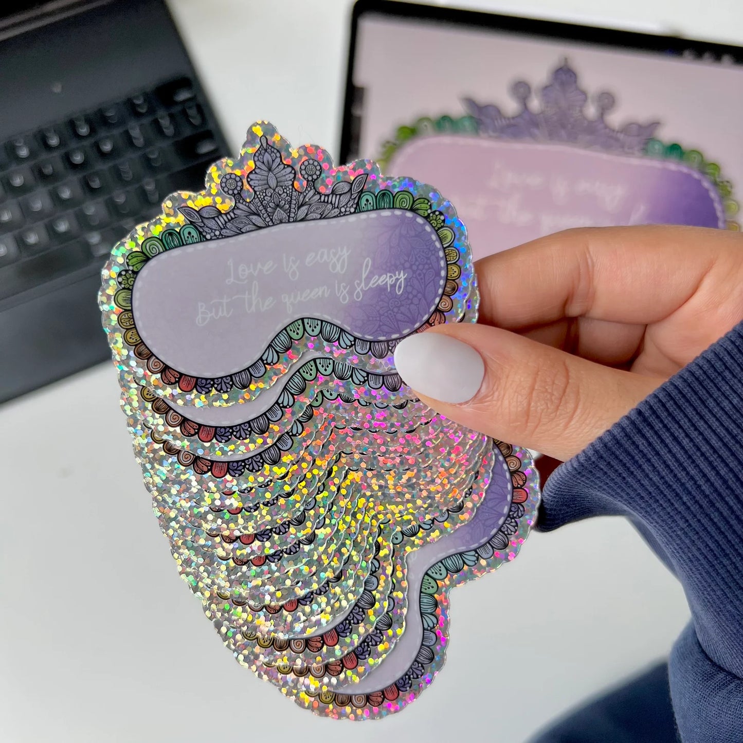 Love is easy but the queen is sleepy mandala waterproof stickers