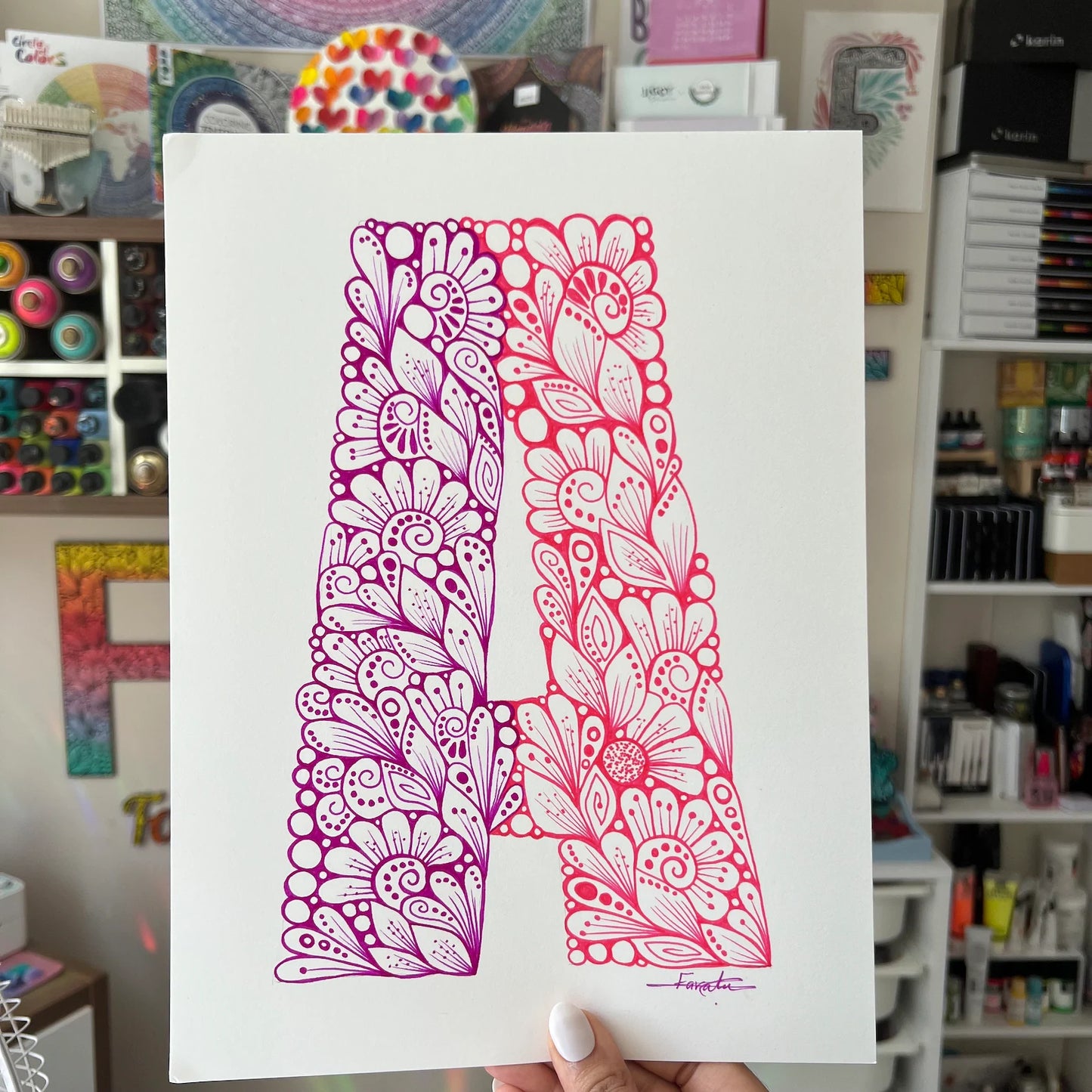Zentangle A letter - wall decor - original drawing