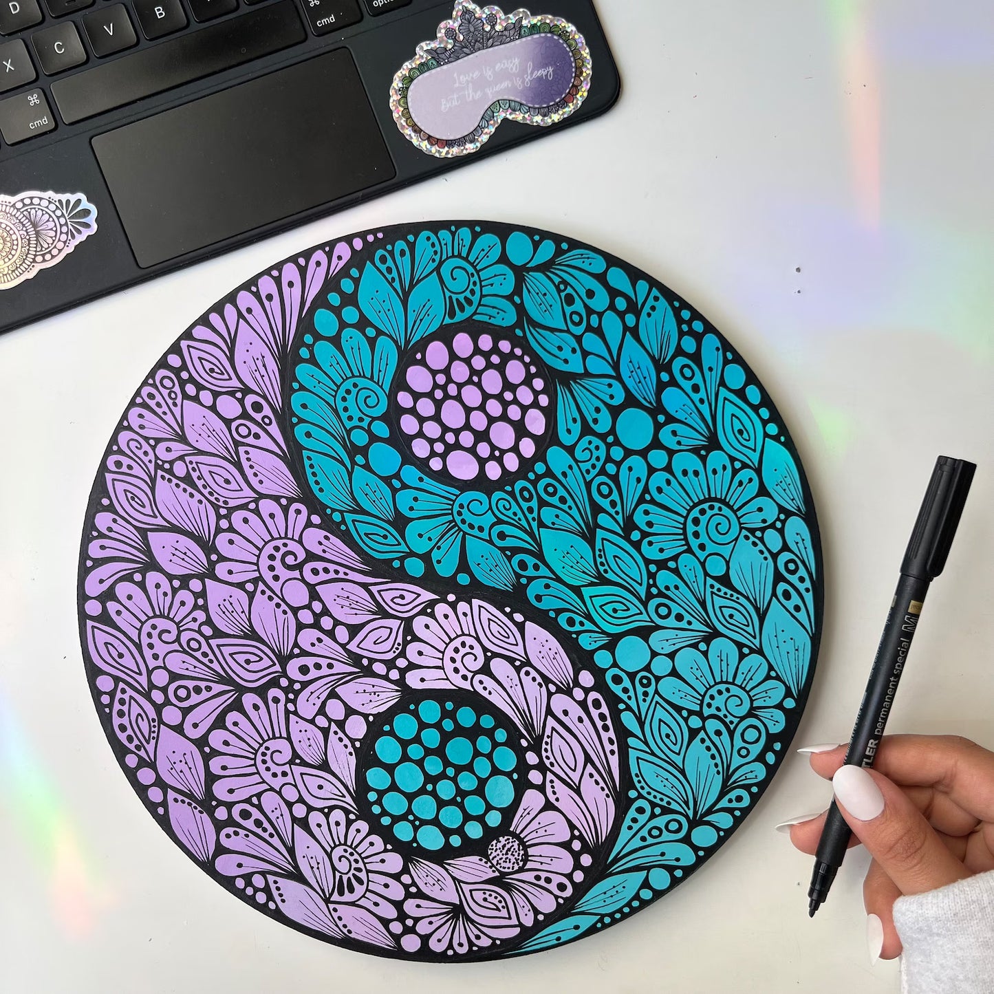 Zentangle yin yang wall decor