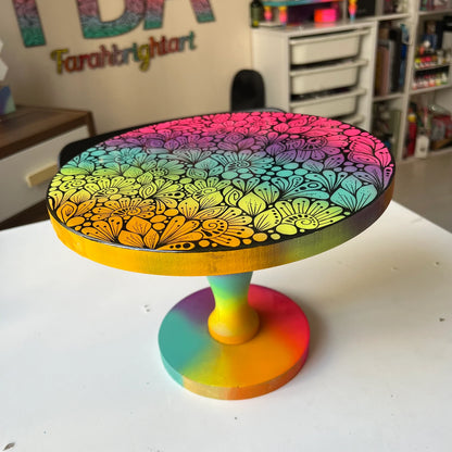 Handmade Zentangle Wooden Mini Serving Table – Resin Art