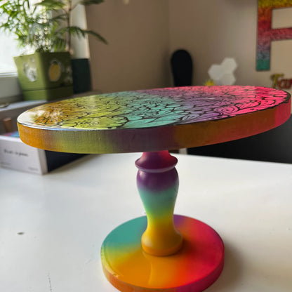 Handmade Zentangle Wooden Mini Serving Table – Resin Art