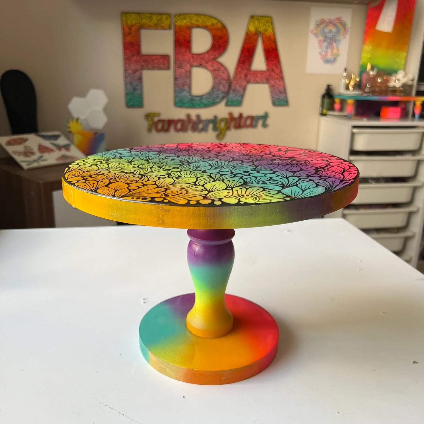 Handmade Zentangle Wooden Mini Serving Table – Resin Art