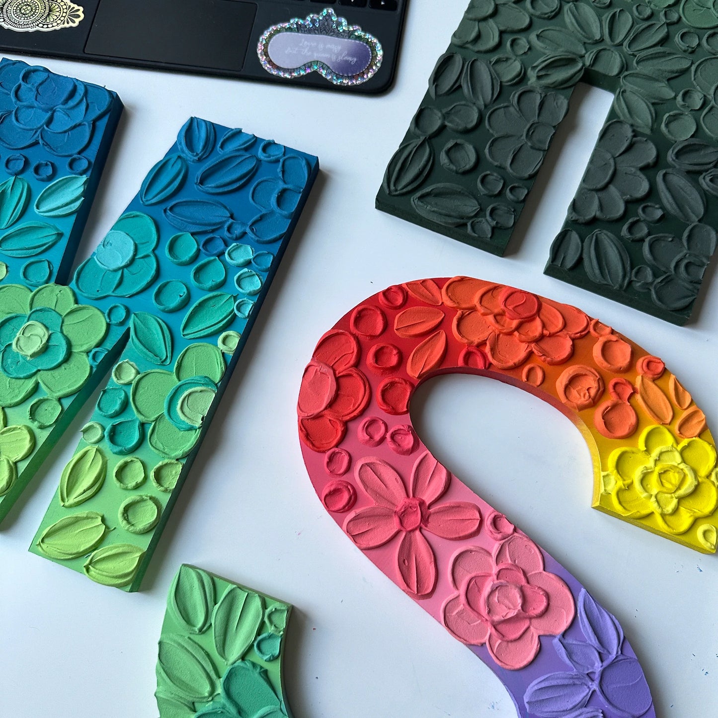 Custom floral textured wooden letter