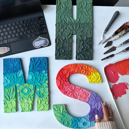Custom floral textured wooden letter