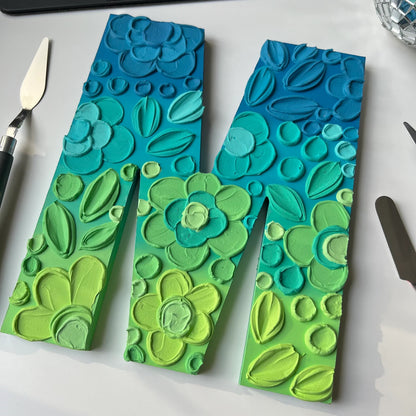 Floral Textured Letter M – Handmade Wooden Initial (30 CM)