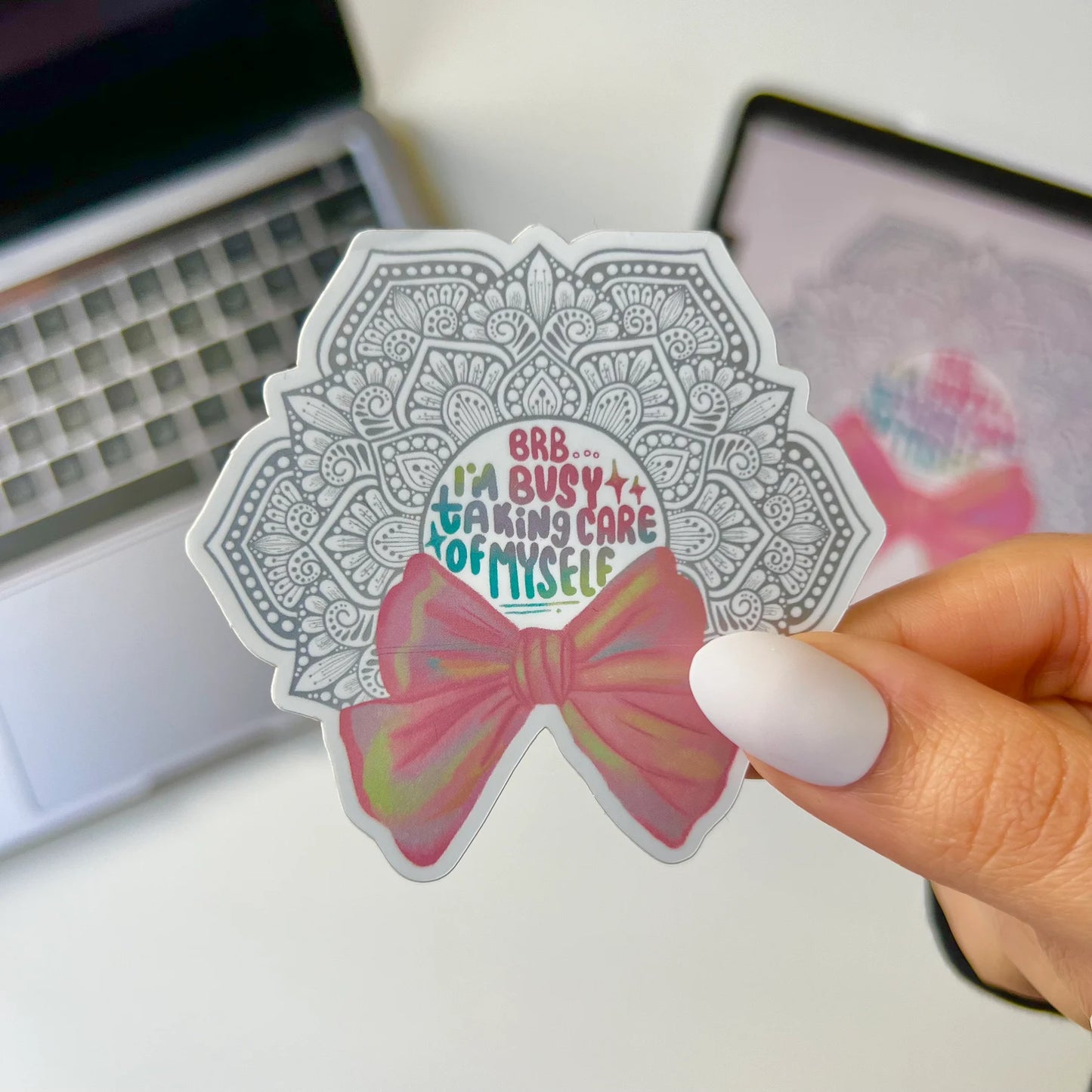Mandala Bow Waterproof Sticker - Self Care Vinyl Decal