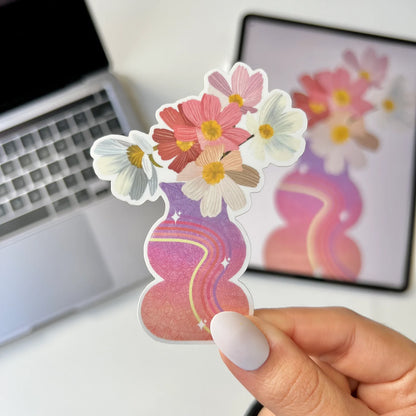 Floral Mandala Waterproof Sticker – Flower Vase Art