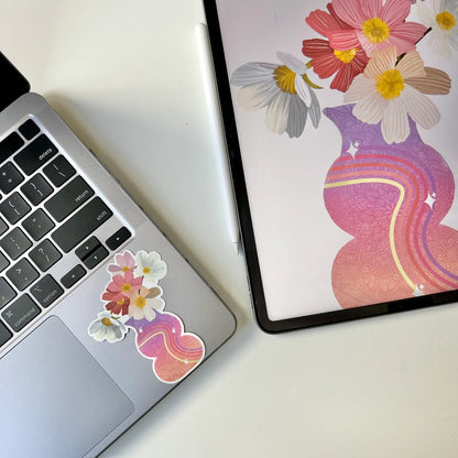 Floral Mandala Waterproof Sticker – Flower Vase Art