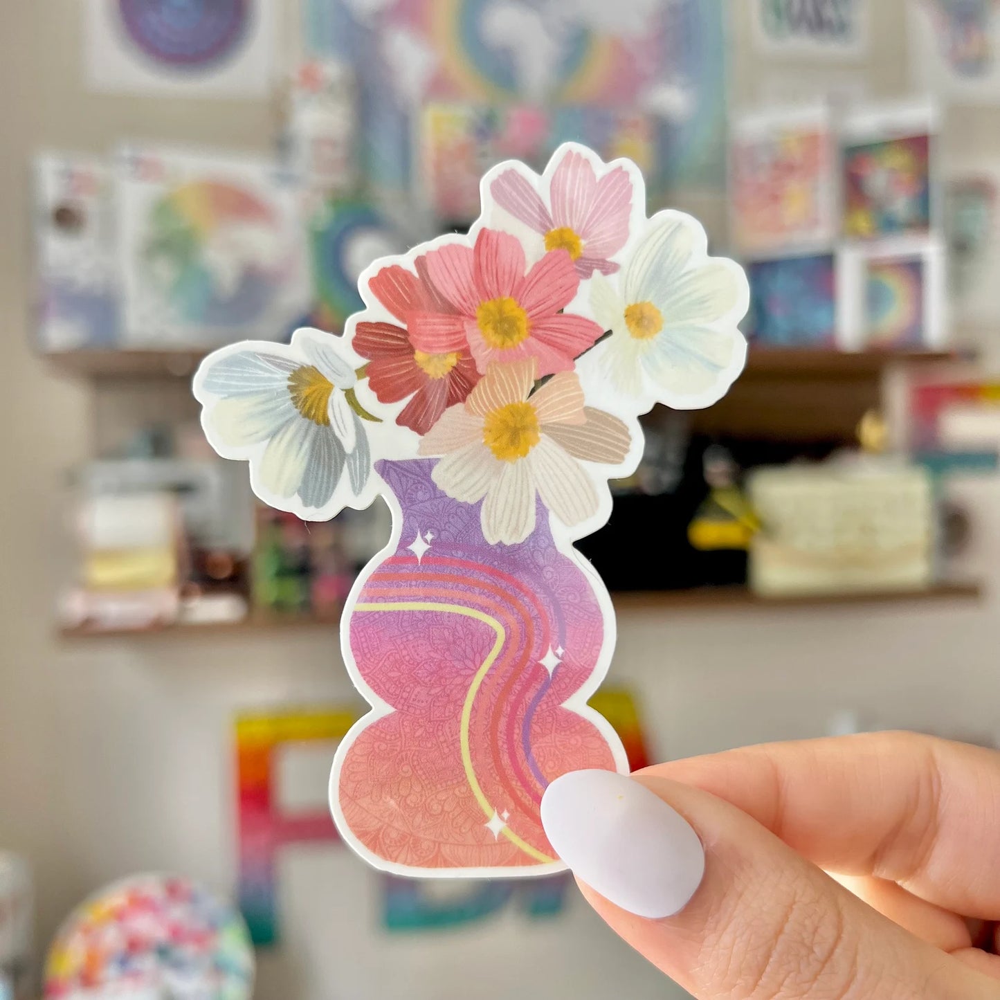 Floral Mandala Waterproof Sticker – Flower Vase Art