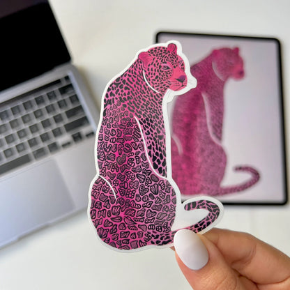 Zentangle pink jaguar waterproof sticker - animal sticker