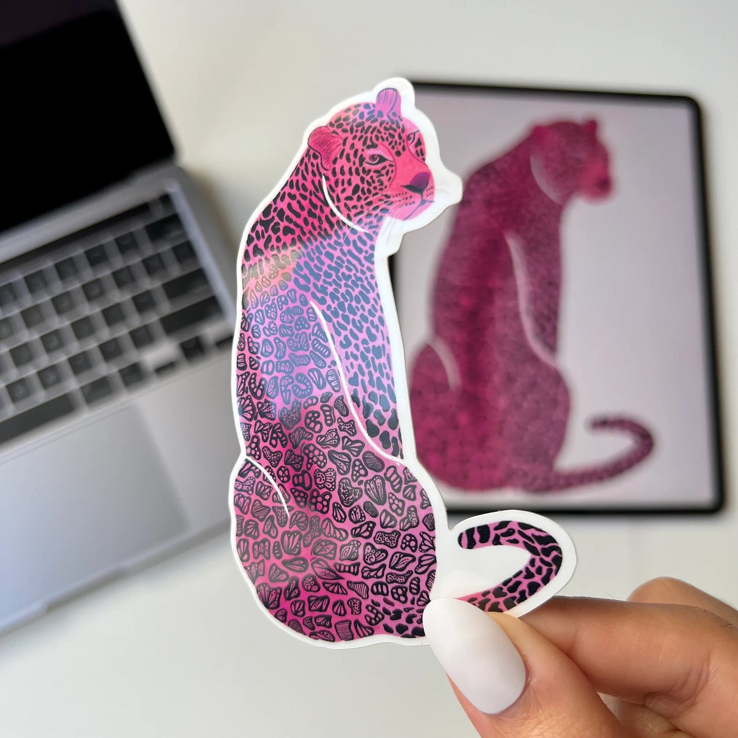Zentangle pink jaguar waterproof sticker - animal sticker