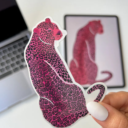 Zentangle pink jaguar waterproof sticker - animal sticker