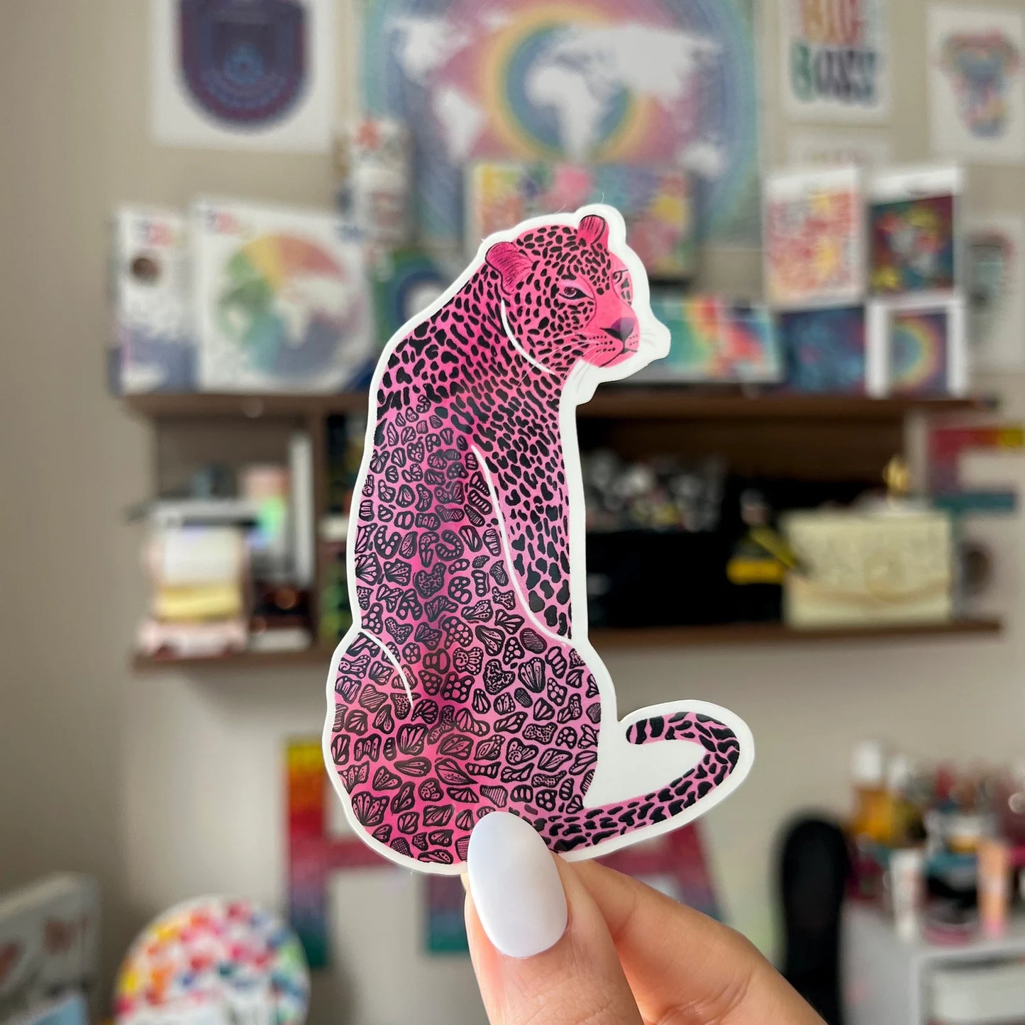Zentangle pink jaguar waterproof sticker - animal sticker