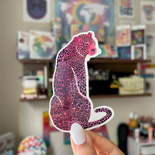 Zentangle pink jaguar waterproof sticker - animal sticker