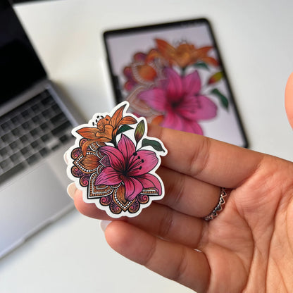 Mini mandala lily flower waterproof sticker