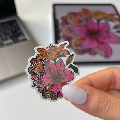 Mini mandala lily flower waterproof sticker