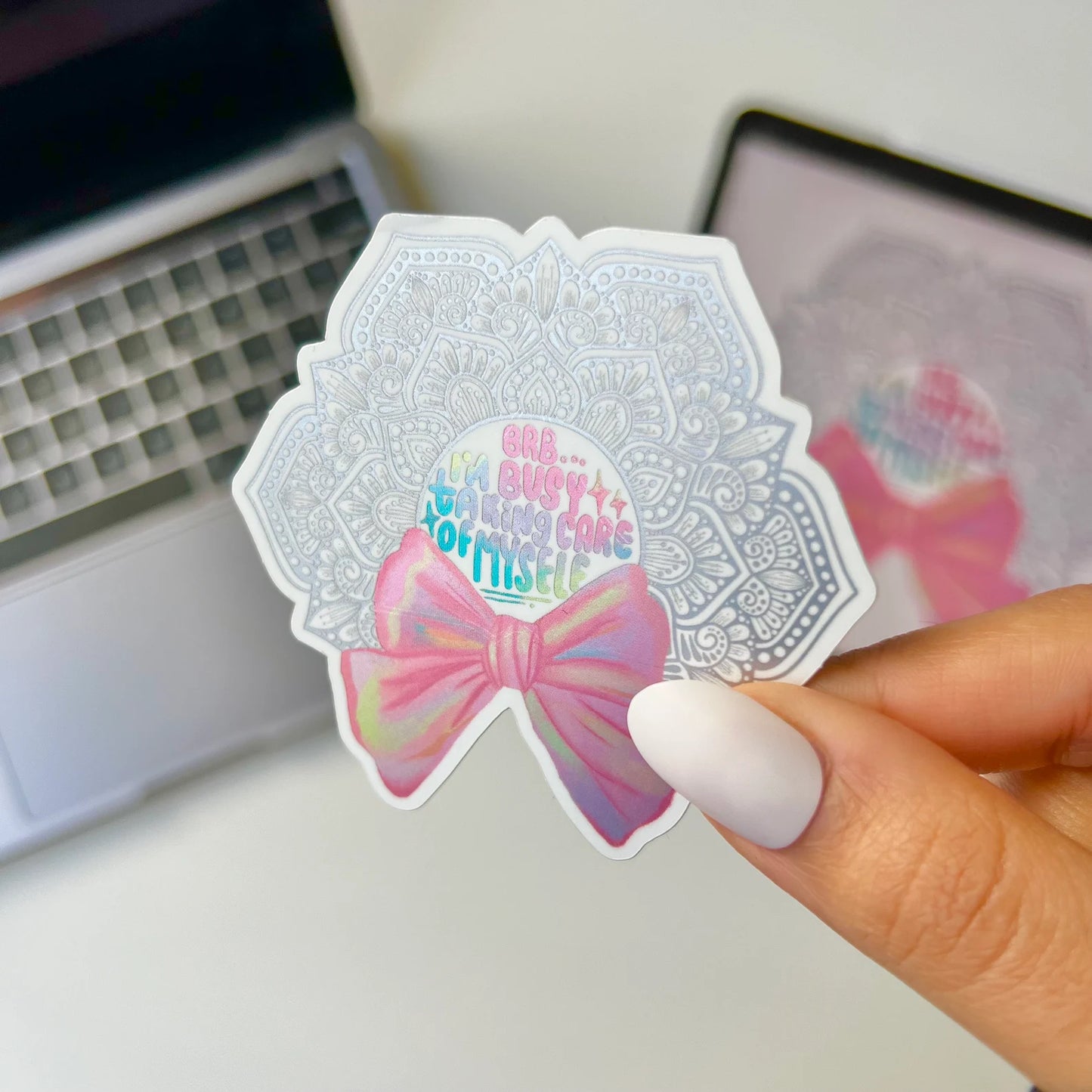 Mandala Bow Waterproof Sticker - Self Care Vinyl Decal