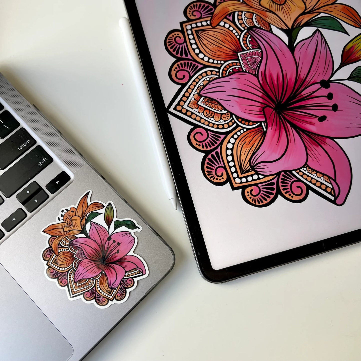 Lily Mandala Vinyl Sticker – Waterproof, Weatherproof