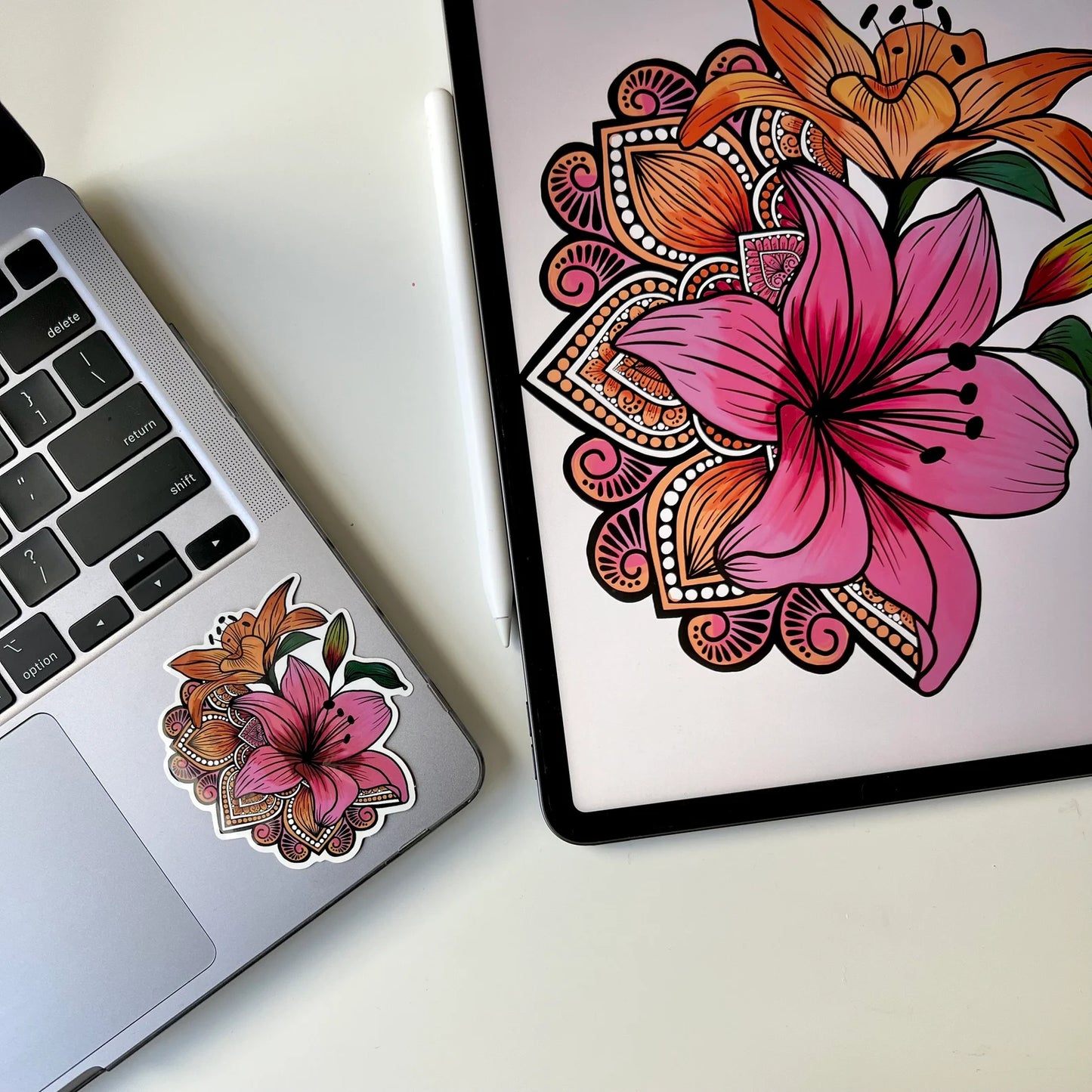 Lily Mandala Vinyl Sticker – Waterproof, Weatherproof