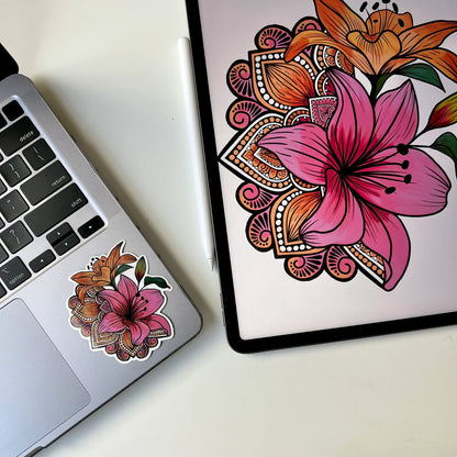 Lily Mandala Vinyl Sticker – Waterproof, Weatherproof