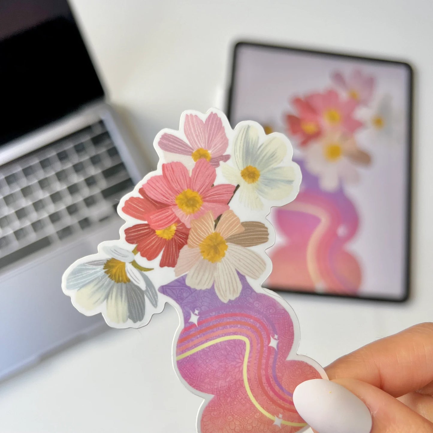 Floral Mandala Waterproof Sticker – Flower Vase Art
