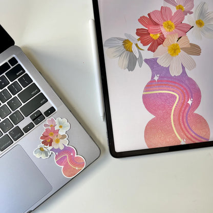 Floral Mandala Waterproof Sticker – Flower Vase Art