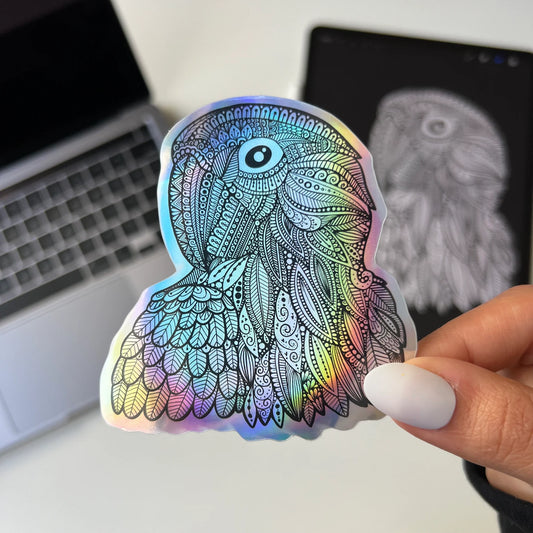 Holographic Zentangle Parrot Sticker – Waterproof Vinyl Decal