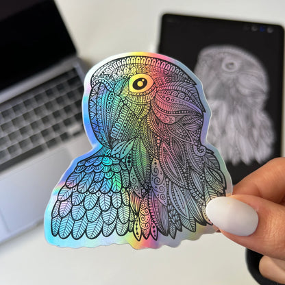 Holographic Zentangle Parrot Sticker – Waterproof Vinyl Decal