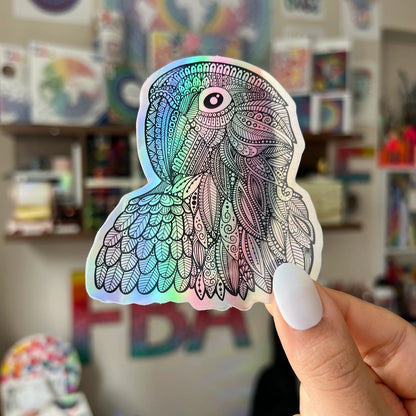 Holographic Zentangle Parrot Sticker – Waterproof Vinyl Decal