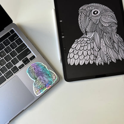 Holographic Zentangle Parrot Sticker – Waterproof Vinyl Decal