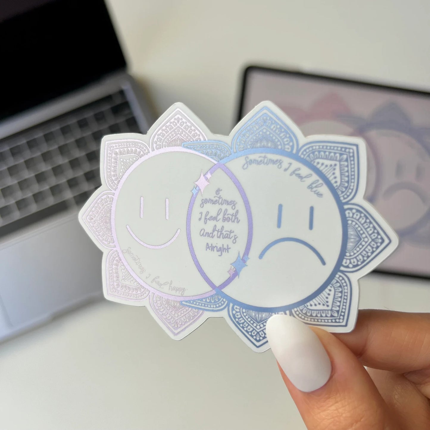 Mixed Feelings Mandala Sticker – Holographic Waterproof Vinyl
