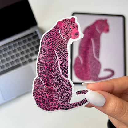 Zentangle pink jaguar waterproof sticker - animal sticker