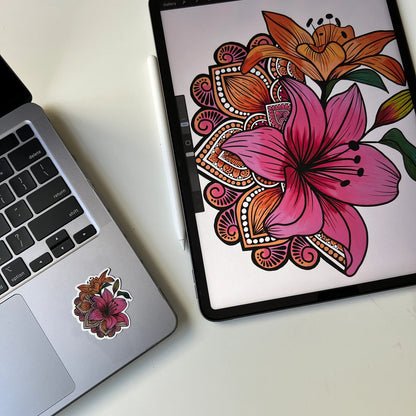 Mini mandala lily flower waterproof sticker