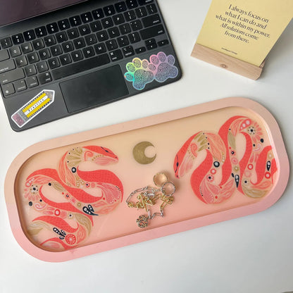 snake with plant doodle wooden tray