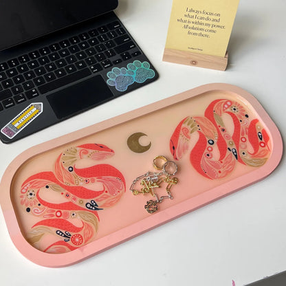 snake with plant doodle wooden tray