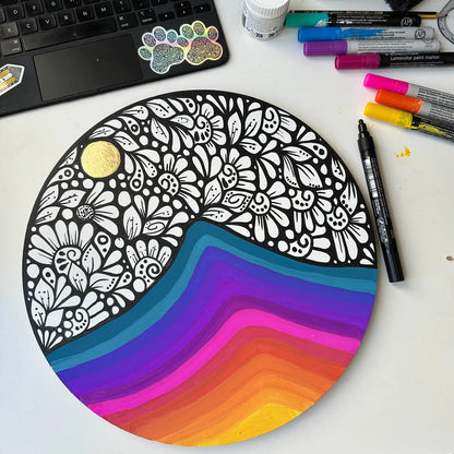 sunset mountain and zentangle sky wall decor