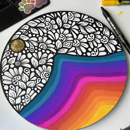sunset mountain and zentangle sky wall decor