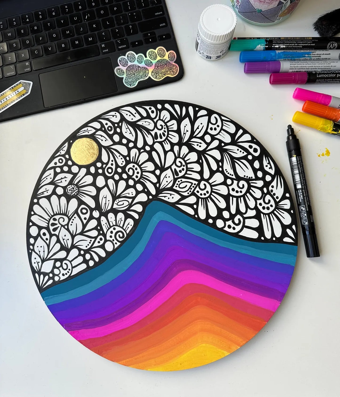 sunset mountain and zentangle sky wall decor