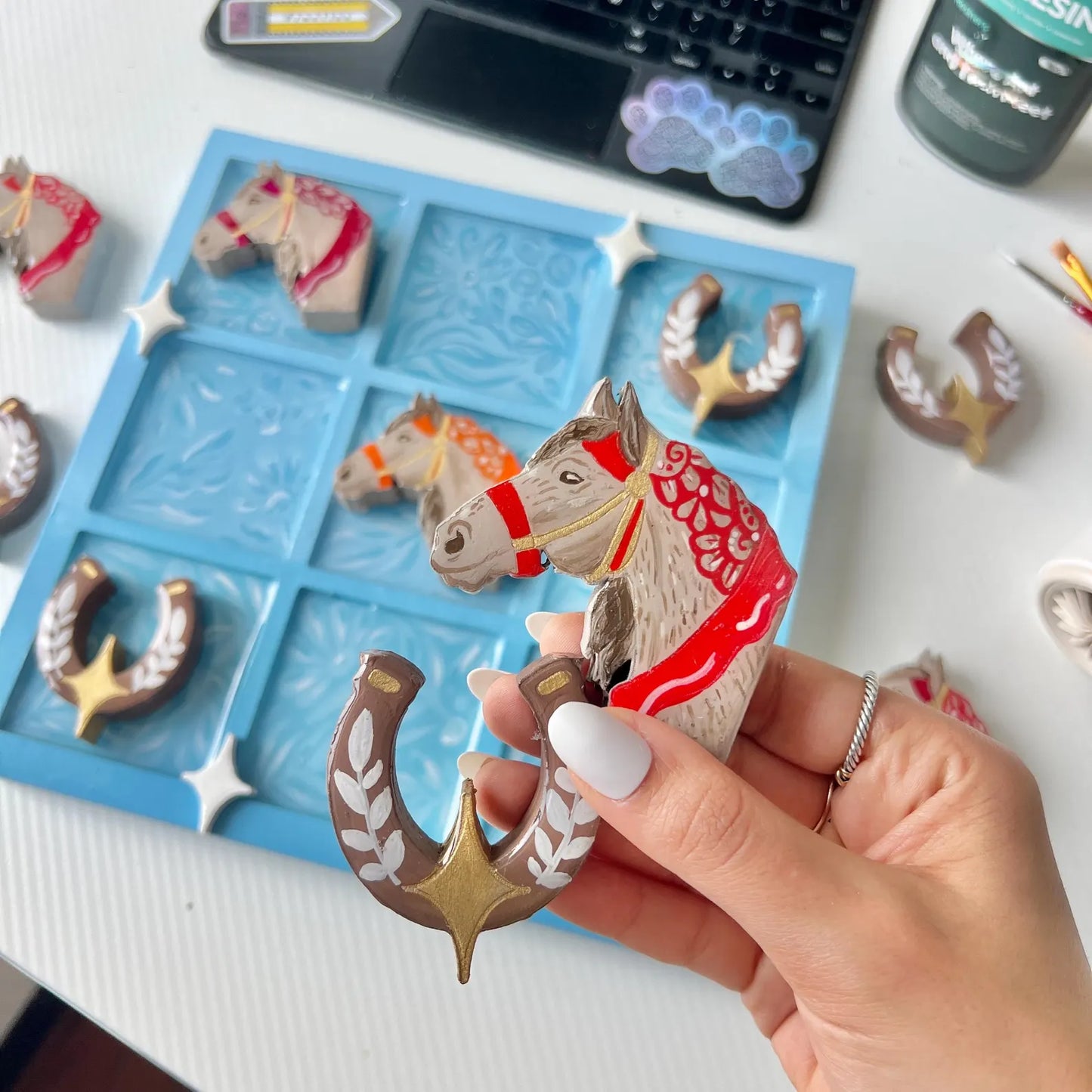 Year of horse tic tac toe playing board - handmade
