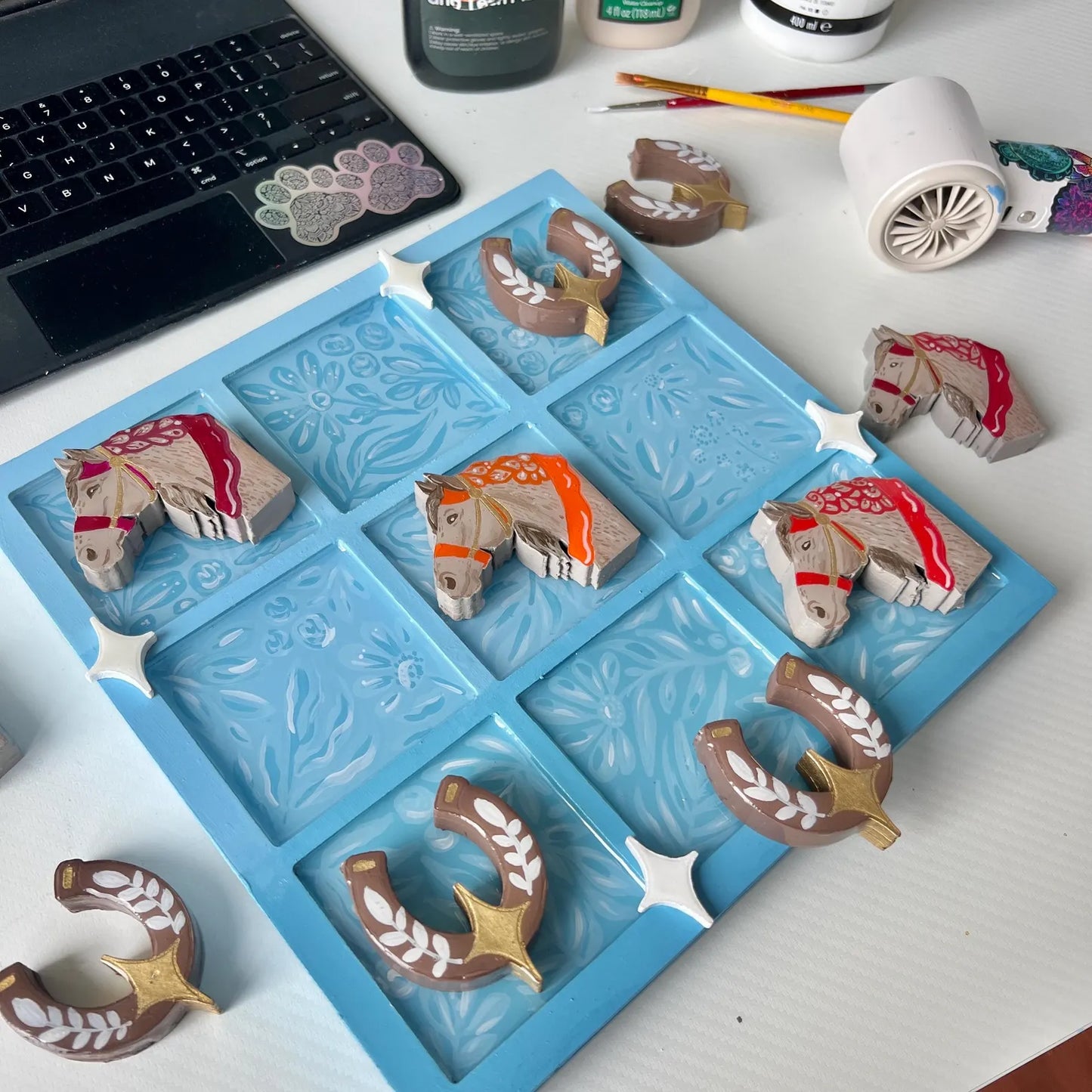 Year of horse tic tac toe playing board - handmade
