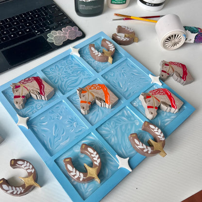 Year of horse tic tac toe playing board - handmade