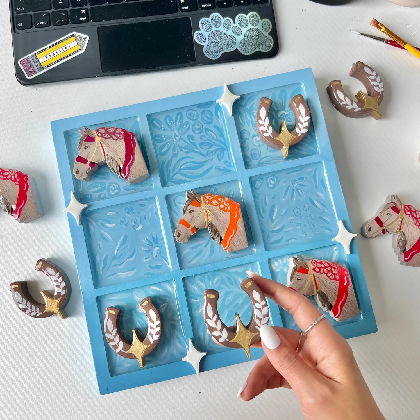 Year of horse tic tac toe playing board - handmade