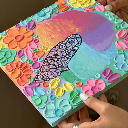 Rainbow betta fish - textured floral painting