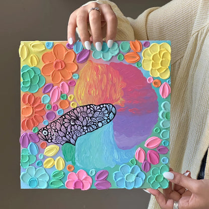 Rainbow betta fish - textured floral painting