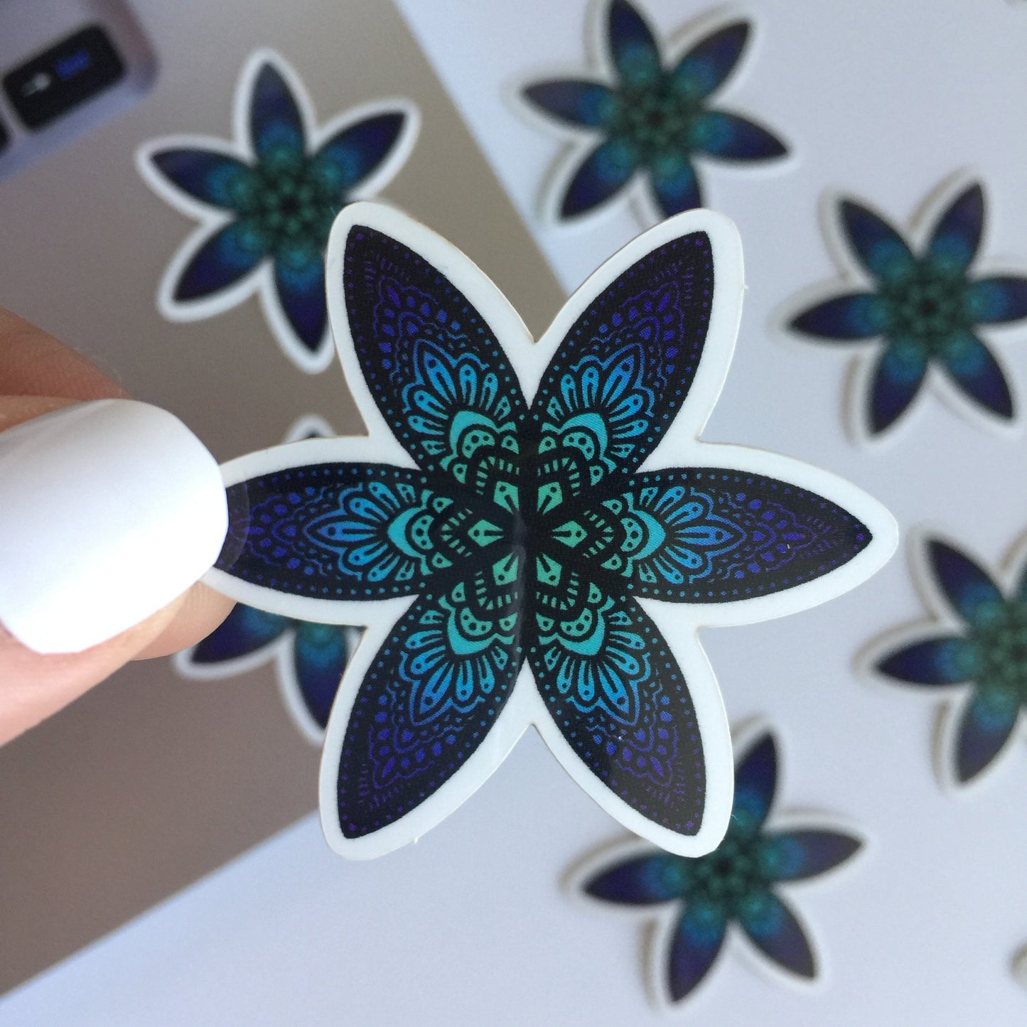 Blue floral mandala sticker